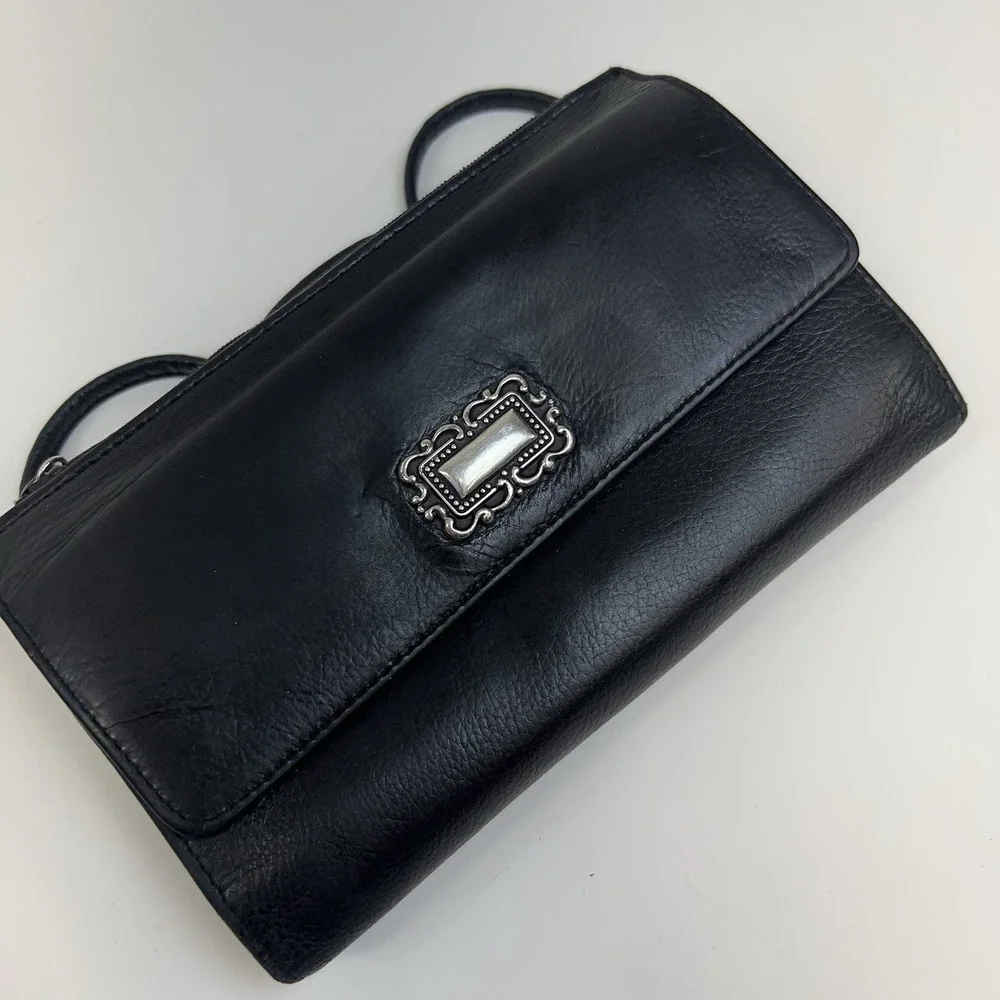 FOSSIL Leather Wallet Clutch Removable Crossbody Shoulder Strap‎ Organizer Black